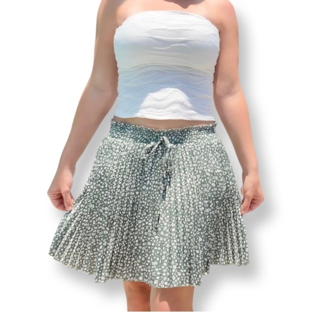 Green Flower Skirt with white top.